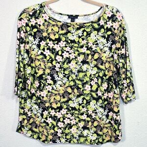 J. Jill Wearever Collection Floral Top Black Size S Botanical Colorful Print